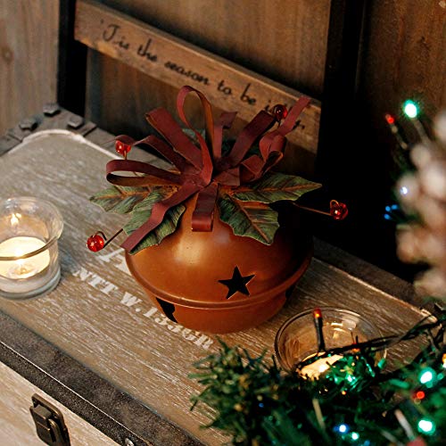 Rustic Metal Jingle Bell Decoration Cut Out Star Decorative Sleigh Bells Christmas Tree Ornament Xmas Holiday Decor Rustic Red (S) #TOP4