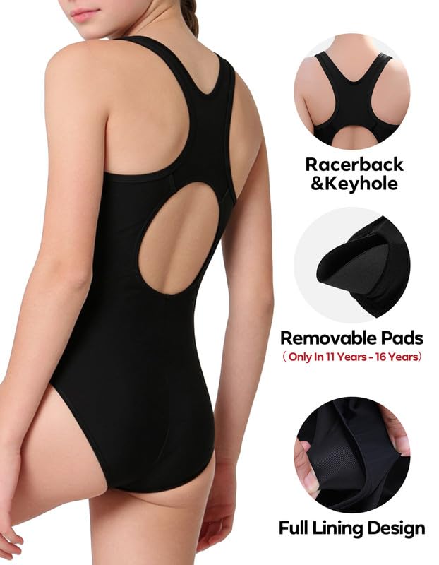 Image of beautyin Girls Swimsuit One Piece Swimwear Athletic Training Bathing Suit | One Piece, Wider Straps, Racerback, UPF50+, Fully Lined, Competition, Training, Athletic, Tween Girls, Swimming Lessons