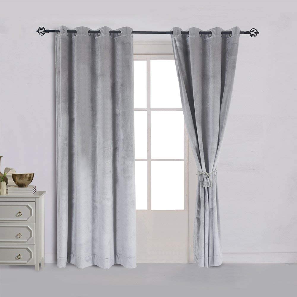 Rideaux occultants pour chambre et salon gris isolants 168x183cm doux