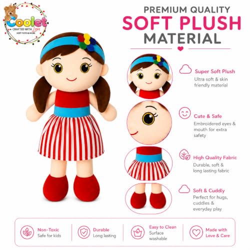 Image of Soft Plush Doll for Kids | Cute Rag Doll with Braided Hair & Cap | Washable Stuffed Toy for Girls & Boys | Birthday Gift for Kids (Multicolor) (red)