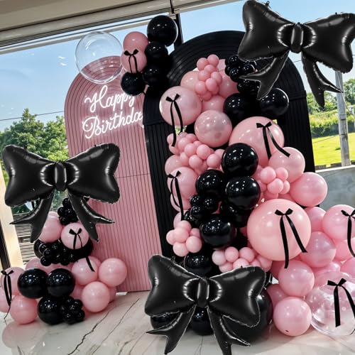 Image of 5pcs Black Bow Balloon, Black Bows Balloons, Retro Giant Bow Foil Balloon For Birthday Baby Shower Girls Women Boho Party Wedding Bridal Shower Bachelorette Engagement Graduation Decorations