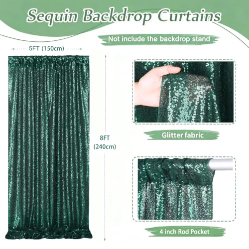 Image of Green Sequin Backdrop Curtains,1 Panel 5FTx8FT Curtain Backdrop for Party