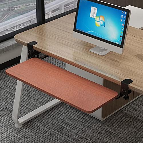 人間工学に基づいた木製キーボードトレイ、デスク下引き出し式キーボード引き出し、オフィス収納、チーク仕上げ、耐荷重23kg、650 x 250 mm、省スペース設計