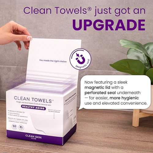 Clean Skin Club Clean Towels XL Healthy Aging™, glättet feine Linien, Falten & Hautstruktur in 6 Wochen, für extra Weichheit behandelt, Einweg-Gesichtshandtücher, Anti-Aging-Abschminktücher, trocken