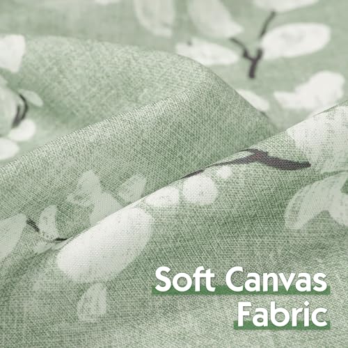 Image of FMFUNCTEX Green White Kitchen Tier Curtains 24 Inch Length Blossom Print Half Window Drapes for Bathroom Floral Patterned Light Filtering Privacy Protected Cafe Curtain Panels Rod Pocket 2 Panels