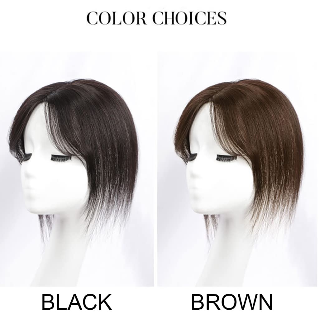 Women's Toupee 10" Hand-tied 7cm*10cm Swiss Lace Human Hair Pieces 3 Clips On Toupee for Women with Thinning Hair Real Human Hair Topper Black Color Daily Wig