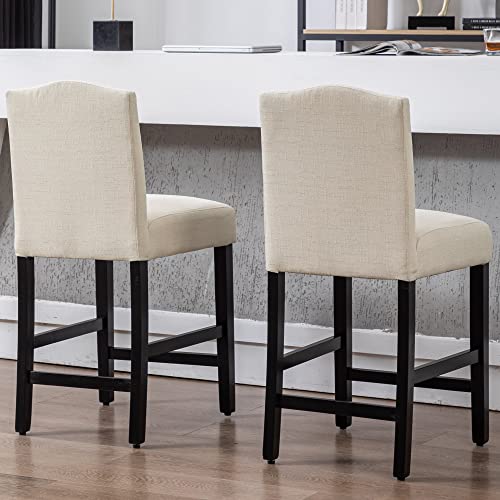 Gotminsi Bar Stools 24 Inches Upholstered Barstool Beige Counter Height Barstool With Antique Gold Nail Heads Solid Wood Set Of 2 Bar Chairs #TOP5
