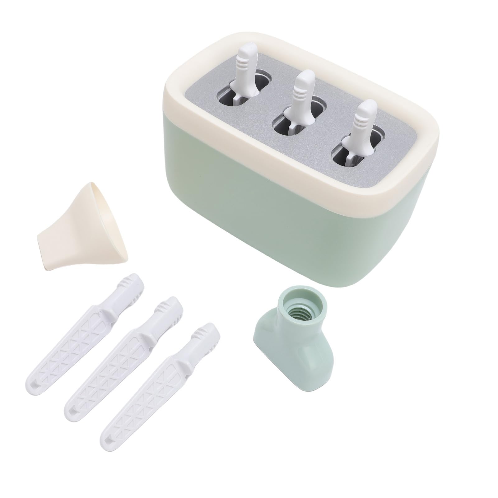 Pongnas Macchina per il Ghiaccio – Macchina per il Ghiaccio Riutilizzabile in Lega di Alluminio a 3 cavità con 6 Bastoncini e Imbuto per Gelato Fatto in Casa, Yogurt e Snack Estivi Fai-da-te (GREEN)