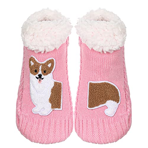 ZYZX Calze a Pantofola Antiscivolo per Casa-Calzini Termici Natalizi Invernali Donna Divertenti Ciabatte-Calze Soffici in Peluche,Corsky