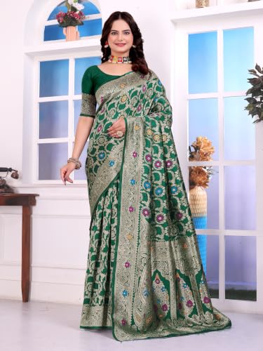 Image of Banarasi Jacquard Woven Saree for Women with unstitched Blouse Piece | Festive & Wedding Occasion Saree