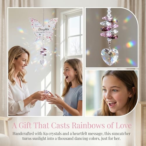 Image of Daughter Gifts from Mom - Crystal Suncatcher with Rainbow Prisms, Butterfly Hanging Ornament, for Daughter Adult & Teen, Unique Window Decor Keepsake