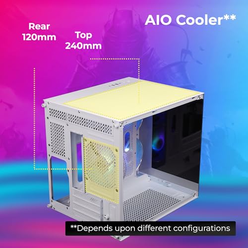 Image of ZEBRONICS Argo Cube Form Factor Gaming Cabinet with Micro ATX, ITX, 2X 120mm Side + 120mm Rear Fan (ARGB Inner Glow), Tempered Glass Front & Side Panel, Type C(White)