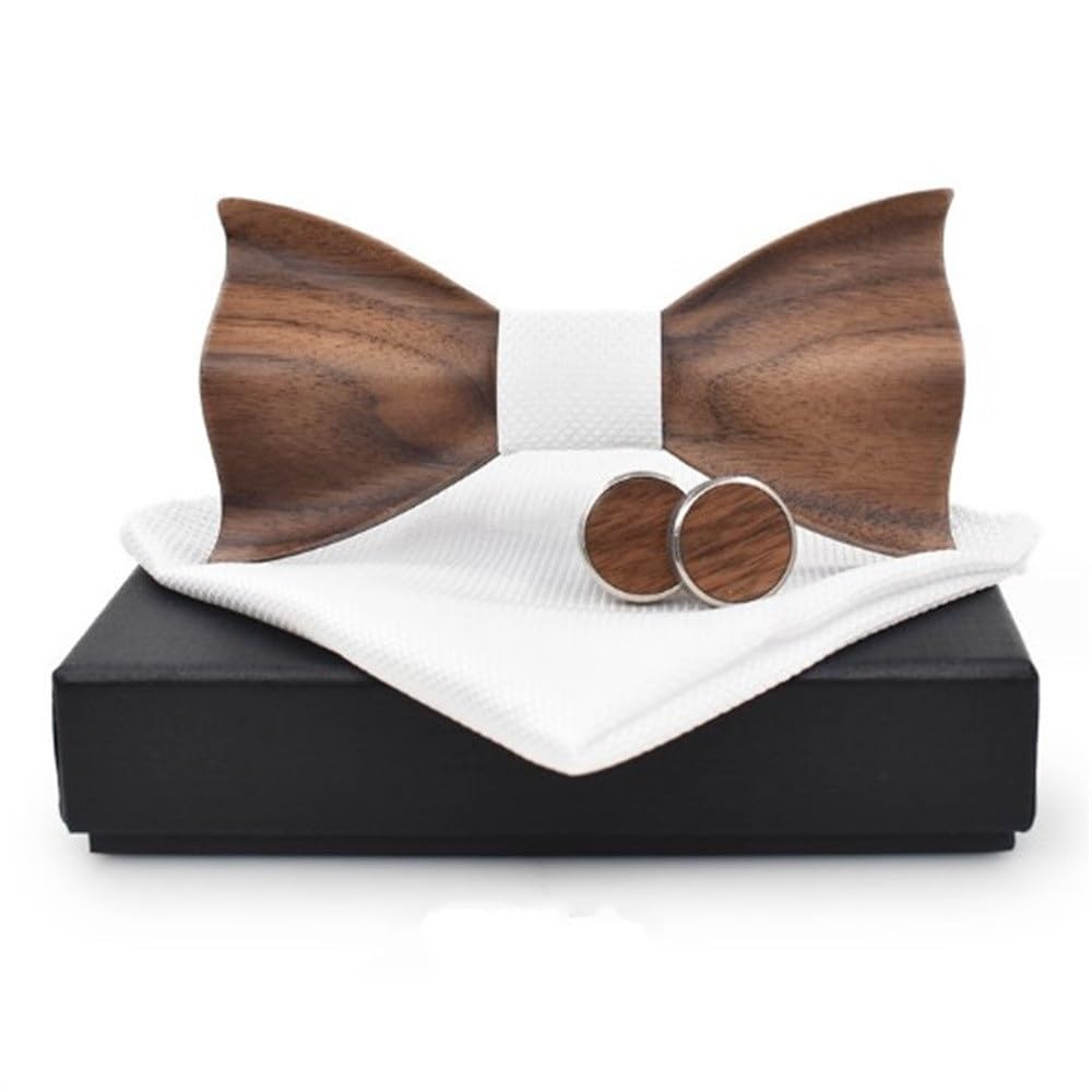 Conjunto De Pajarita para Novio Conjunto de Pajarita de Madera clásica Conjunto de Gemelos Cuadrados de Pajarita Informal(Colour 4)