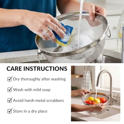 Image of Nestasia Stainless Steel Mesh Fruit Basket with Lid (10 Inches) - Protective Mesh Cover Colander & Storage Basket for Dining Table | Rust Resistant Fruit & Vegetable Strainer Bowl with Knob & Handles