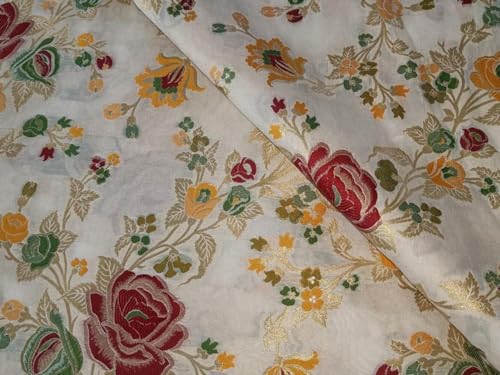 Tissu brocart jacquard roses multicolores laize 111cm pour couture