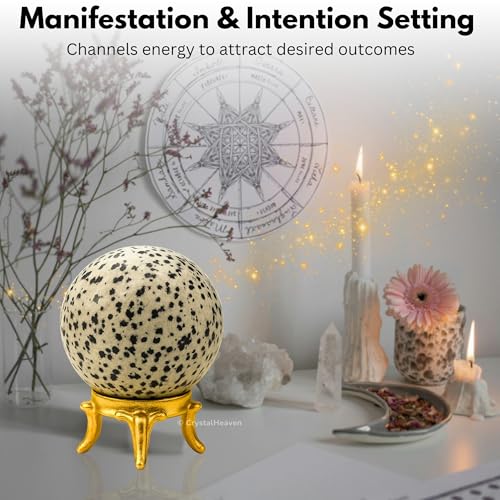 Image of Certified Dalmatian Jasper Crystal Ball for Meditation - Premium Crystal Vastu Items for Home and Feng Shui Items for Good Luck - Ideal for Pooja Supplies and Spiritual Practices (1.5 inch Inch)