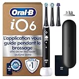 Oral-B Brosse A Dents Electrique iO 6 Noire, 5 Modes De Brossage Dont Blancheur Et Soin Des Gencives, Capteur De Pression, Ecran Interactif, 3 Brossettes De Rechange Oral B, Etui De Voyage, Carton