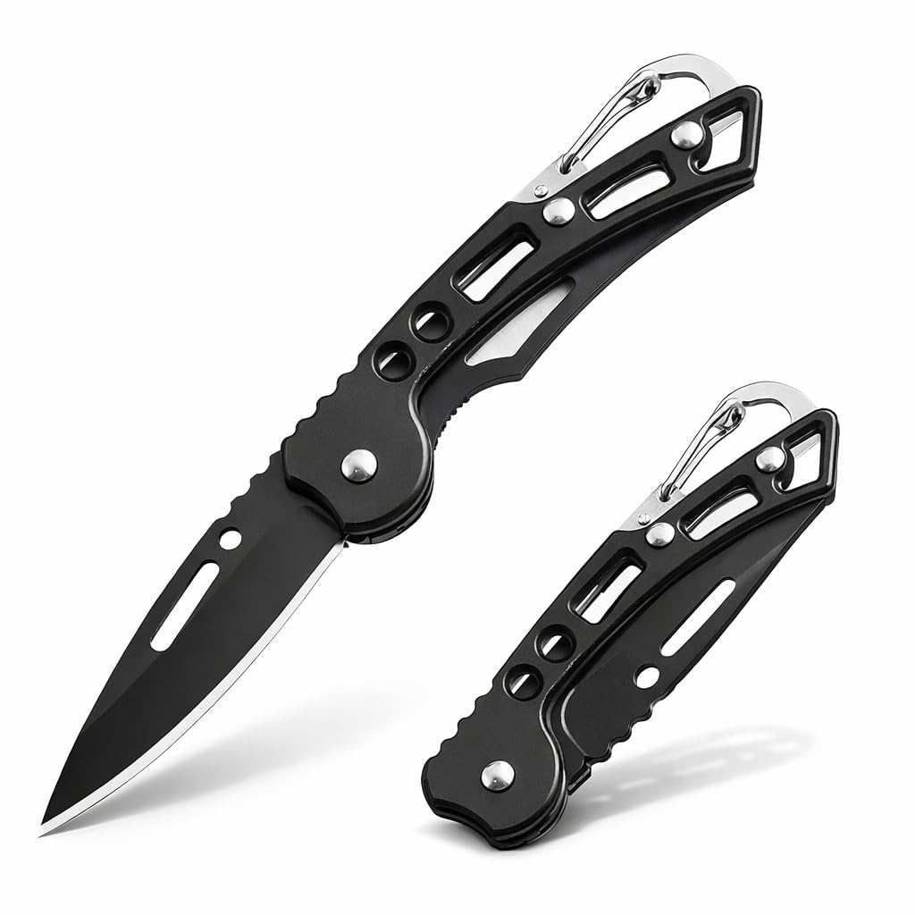 Foldable Manual Knife with Keychain, Black | Carbon Steel Blade, For Kitchen, Home, Travel and Office Tool, Multipurpose-image-16