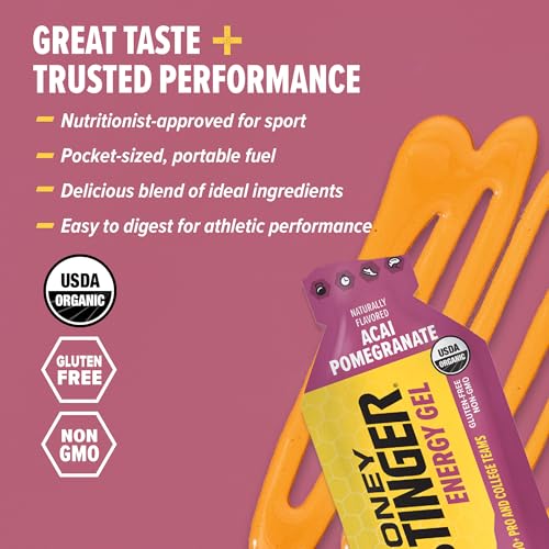 Image of Honey Stinger Organic Acai Pomegranate Energy Gel, Gluten Free & Caffeine Free, for Exercise, Running and Performance, Sports Nutrition for Home & Gym, Pre and Mid Workout, 24 Pack, 26.4 Ounce | sports-nutrition-endurance-and-energy-chews