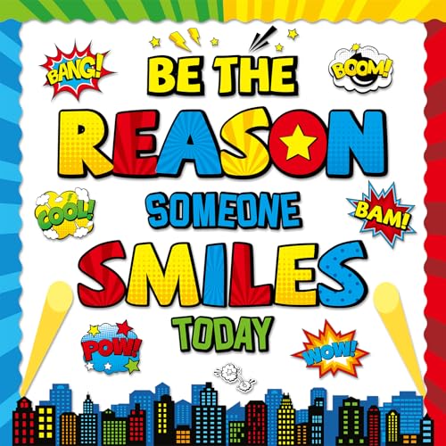 Image of Super Theme Bulletin Board Decoration Set Hero Theme Classroom Decor Be The Reason Someone Smile Today Bulletin Board Motivational Cutout for First Day of School Office Home Chalkboard Door Wall Decor
