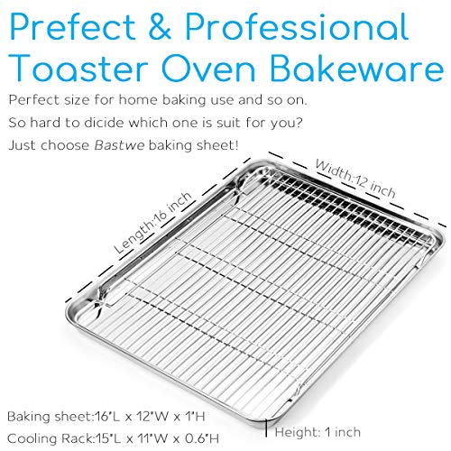 Bastwe Cookie Sheet And Cooling Rack Set, 16 Inch Stainless Steel Baking Pan With A Rack, Professional Bakeware, Healthy & Non-Toxic & Rustproof & Easy Clean & Dishwasher Safe #TOP1