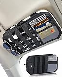 Heavy Duty Molle Car Sun Visor Organizer Tactical Pounch with Flag and Glasses Clip Store Your Daily Items for Most Cars, Trucks, SUVs, Compacts, 12.8'x6.9'x1.2'