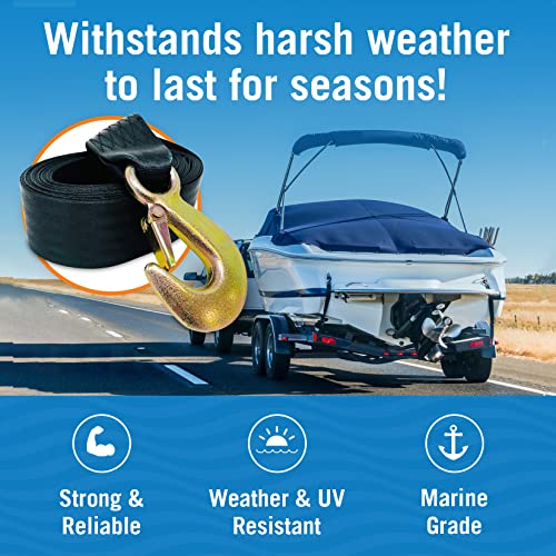 Image of Boat Trailer Winch Strap with Hook, Heavy Duty Replacement for Hand Crank