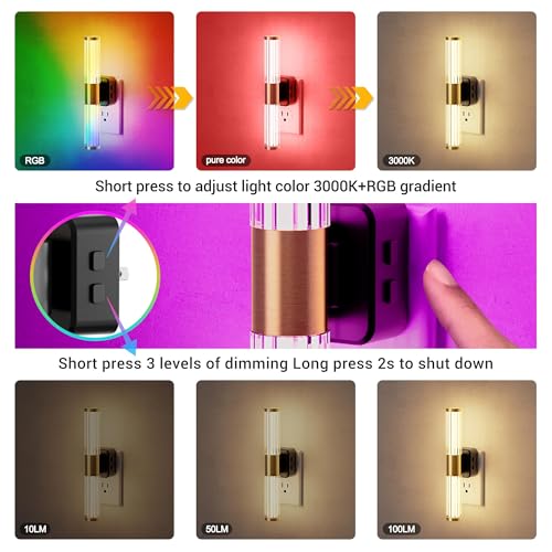 Image of JandCase Night Light, Night Lights Plug into Wall, Color Changing Nightlight RGB with Dusk to Dawn Sensor, Vanity Light Bar for Hallway, Bathroom, Rooms