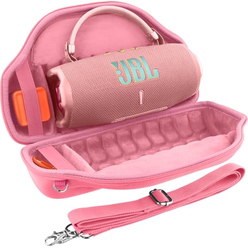 Image of co2CREA Case for JBL Charge 6 Portable Bluetooth Speaker, Pink | High-Density Foam Padding, Reinforced Handle, Detachable Shoulder Strap, Compact Lightweight Design, Dust Protection