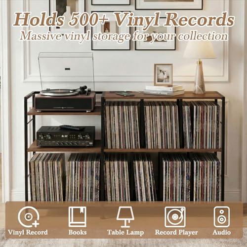 Image of Faesun Vinyl Record Player Stand, Walnut