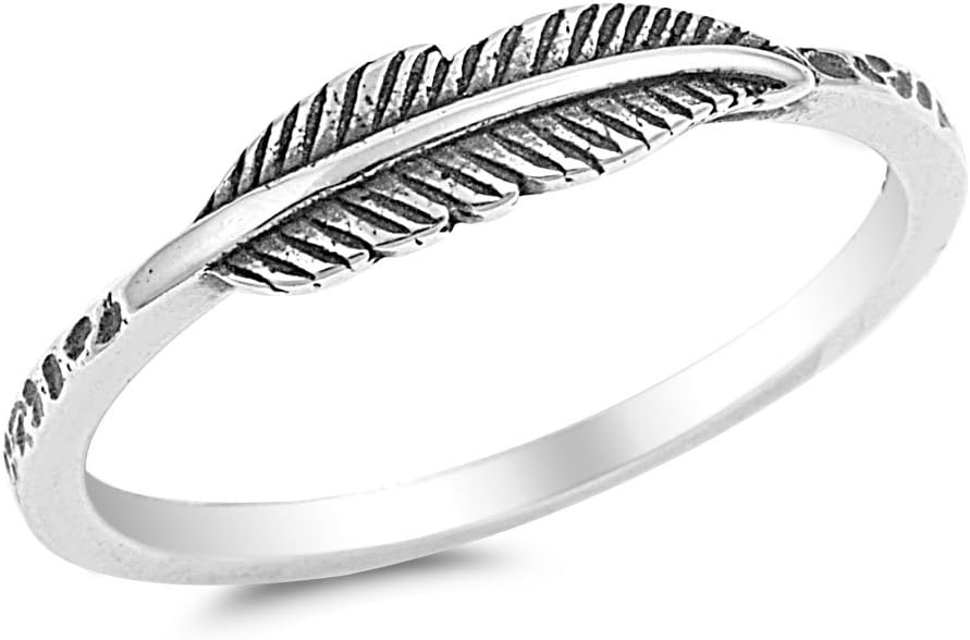 Sterling Silver Minimalist Sideways Feather Ring (Size 3 - 10)