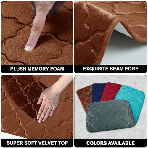 Image of Anti-Skid Memory Foam Bath mats|Washable, Non-Slip, Soft & Super Absorbent Quick Drying Mat |Door Mats Ideal for bathrooms, Showers, Kitchens & Home Entrance (60x40cm Brown Quatre)