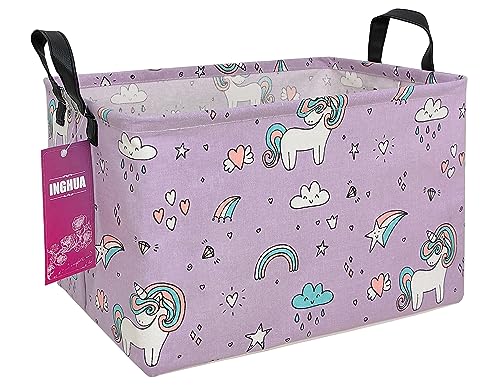 Image of Rectangular Unicorn Storage Basket | Fabric Organizer Bin for Toys,Books,Clothes,Gifts,Pets-Perfect for Home,Office,Nursery,Dorm,Shelf(Rec-Unicorn)