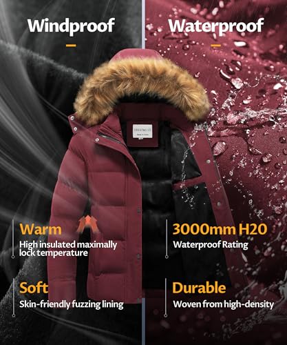 CREATMO US Women's Winter Jacket Warm Thicken Quilted Puffy Jackets Waterproof Snow Coat with Removable Hood4