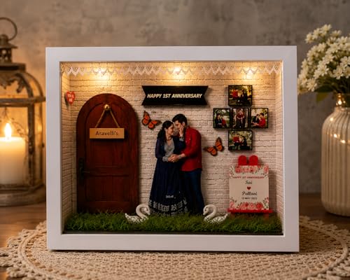 Image of Personalized Anniversary Shadow Box Frame 10x8 Inch | Custom Couple Photo Frame with Name & Photos | Handmade Romantic Gift for Husband Wife | Wedding Anniversary Keepsake Decor(70488 20643)