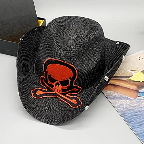 Chapéu de cowboy estilo punk de tecelagem de palha para homens chapéu de cowboy ocidental com bordad