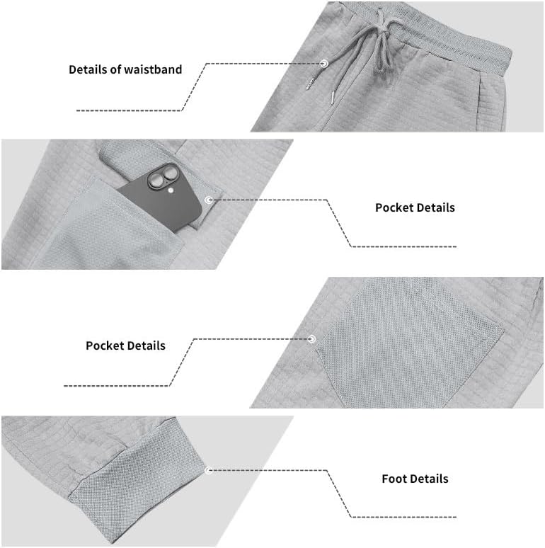 Mens Sweatpants Waffle Knit Pants Elastic Waist Drawstring Jogger Sweatpants with Pockets - Image 5