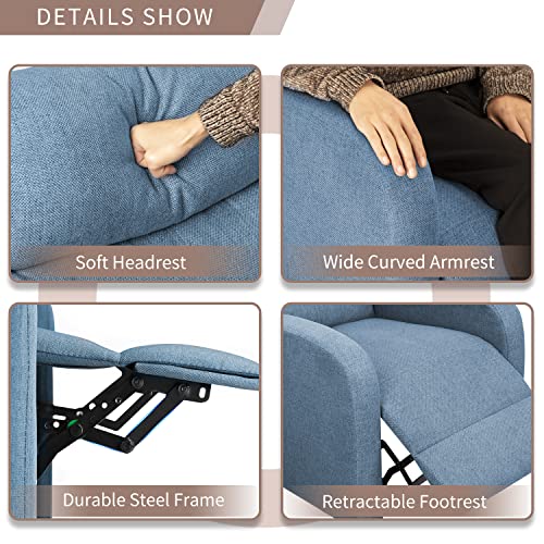 Flamaker Fabric Recliner Chair Massage Recliner Sofa Chair Adjustable Reclining Chairs Home Theater Single Modern Living Room Recliners With Thick Seat Cushion And Backrest (Blue) #TOP4