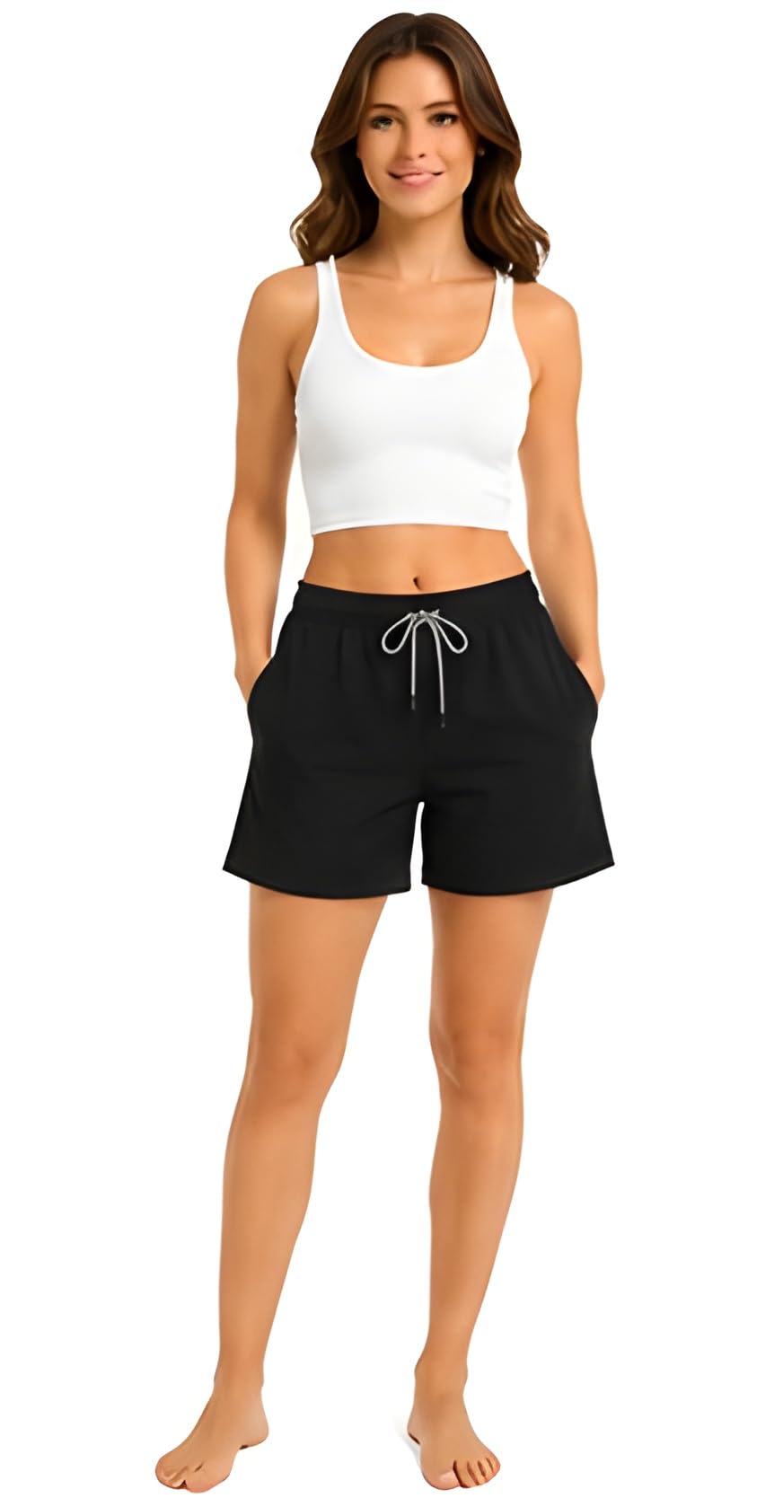 Women's Running Shorts, Large, Black, Mid Rise Cotton Blend Solid Regular Fit Above Knee-picture-30