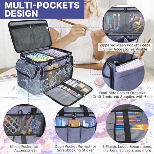 Image of ORKELS Craft Supplies Organizer Bag, Portable Storage Tote for Scrapbooking, Sewing, Knitting, Journaling, Art Projects & Teacher Supplies, Multi-Pocket Carrying Case