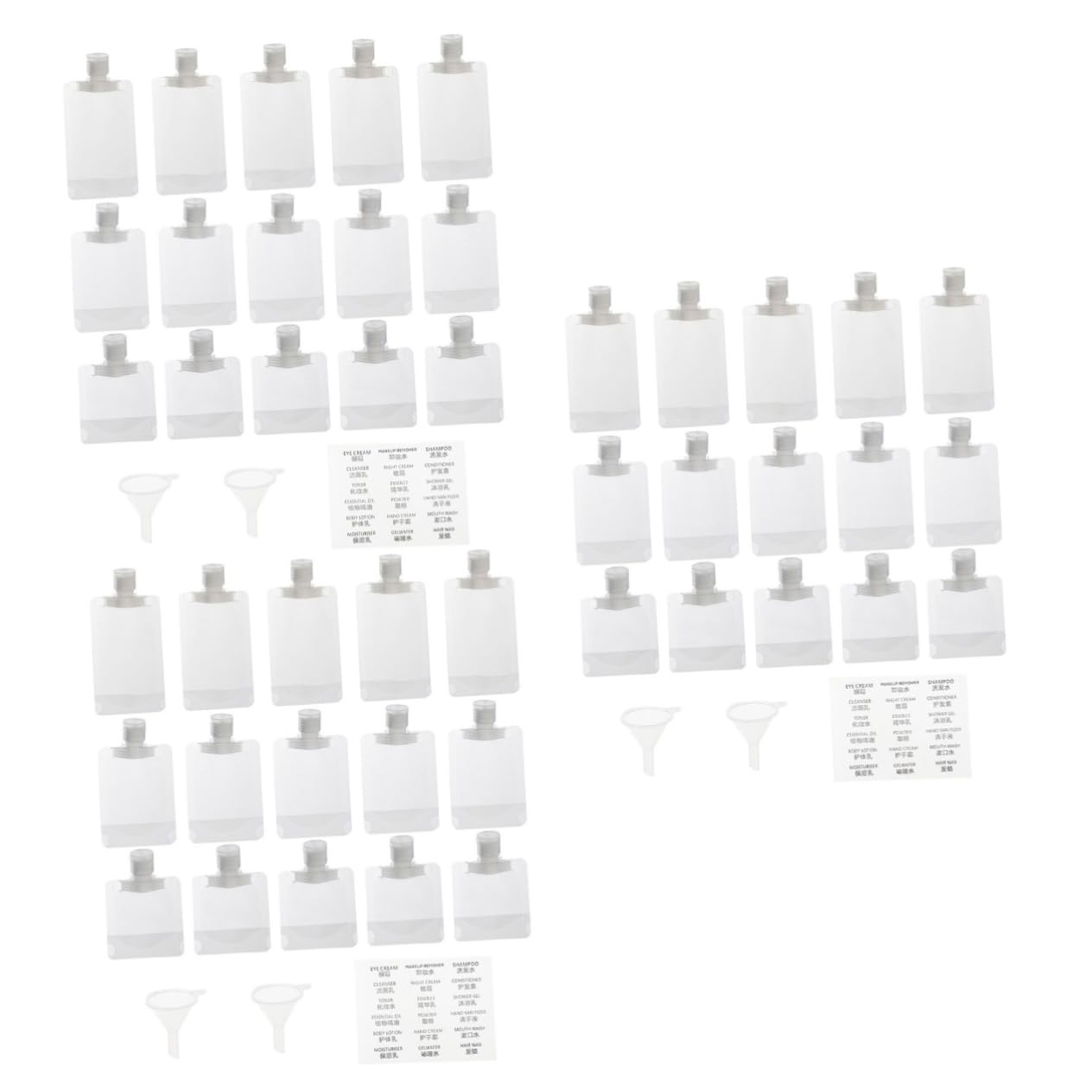 Baluue 3sätze Reise-lotionen Leere Nachfüllbare Squeeze Pouches Mit Wasserdichten Etiketten Und Trichter Für Pflegeprodukte Und Flüssigkeiten Unterwegs