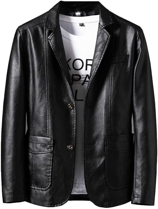 Men's Faux Leather Blazer Casual Slim Fit Sport Coat Leather Jacket - Image 4