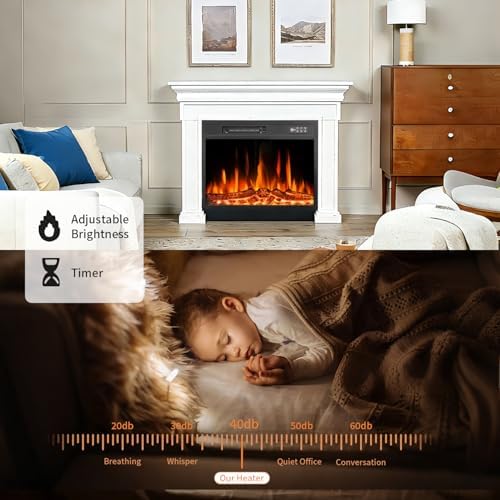 23 Inch Electric Fireplace Insert,750w/1500w Recessed Electric Fireplace Heater w/Timer,Adjustable Flame,Remote Control,Fireplace Insert for Bedroom,Living Room - Thumbnail 2