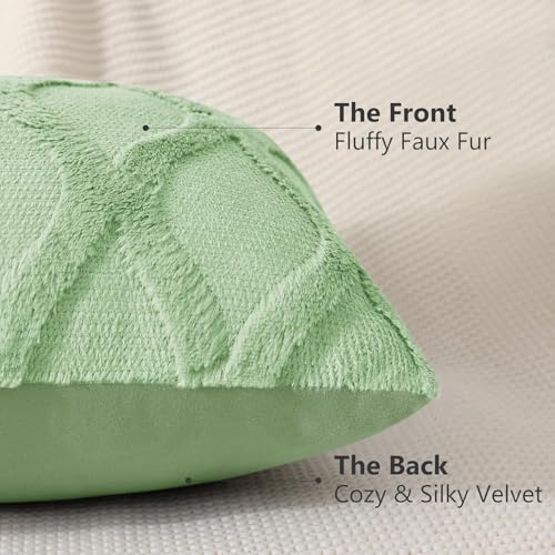 decorUhome Throw Pillow Covers 16x16 Inch Set of 2, Soft Plush Faux Fur Wool Sage Green Couch Pillow Covers, Decorative Neutral Pillow Cases for Bed Sofa Living Room Home Decor