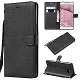 SATURCASE Coque pour Samsung Galaxy C9 Pro, Classique PU Cuir Magn�tique Flip Portefeuille Support Porte-carte Protecteur Housse �tui avec Dragonne pour Samsung Galaxy C9 Pro (XD-Noir)