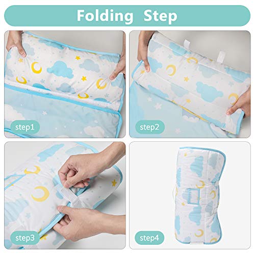 TILLYOU Luxury Padded Toddler Kid Nap Mat with Removable Pillow and Thick Comforter Blanket, Daycare Preschool Approved Silky Soft Warm Portable Sleeping Bag, 2-4 Years, Blue Sleepy Elephant - Thumbnail 6