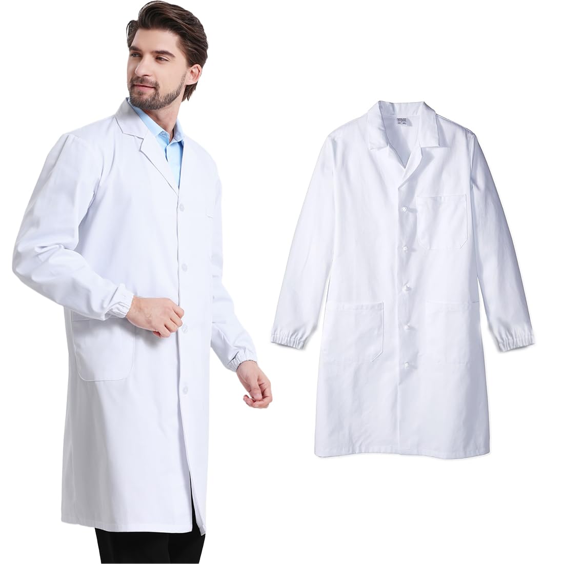 Blouse Blanche Chimie Lycee laboratoire Blouse Medicale blanc manches longues Blouse medicale, blouse blanche collège, blouse chimie lycee, blouse blanche - Poignets élastiques, S