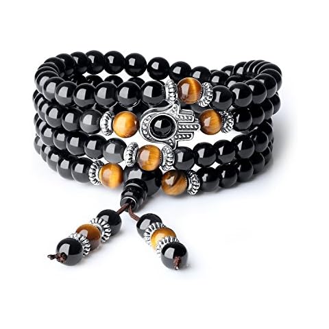 COAI Pulsera Multicapa 108 Cuentas de Ónice Negro Cover