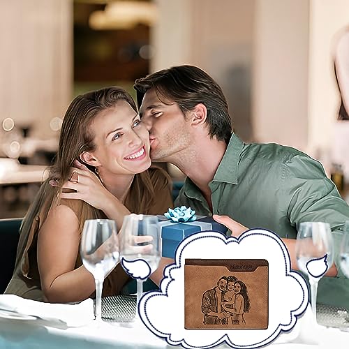 Customized Photo Wallet Name Personalized Wallets for Men Custom Picture Gifts for Him Husband BF Dad Son Groomsmen Birthday Anniversary Father's Day Christmas Gift (light coffee)3