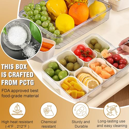 Veftsvy Snackbox mit Fächern, Snackschale mit Deckel und Griff, Spülmaschinengeeignet Snackbox, mit 8 Fächern Snackboxs für Obst, Snacks, Süßigkeiten, Picnic, Partys